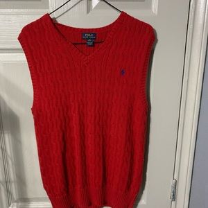 Red Cable Knit Cotton Sweater by Ralph Lauren